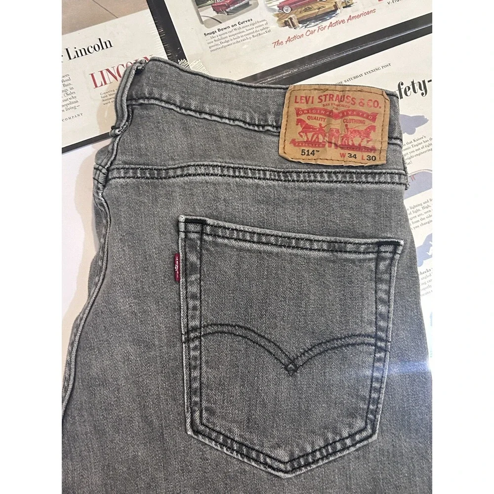 Levi's 514 Straight Fit Flex Jeans Men's 34x30 Light Gray Stretch Denim Pants